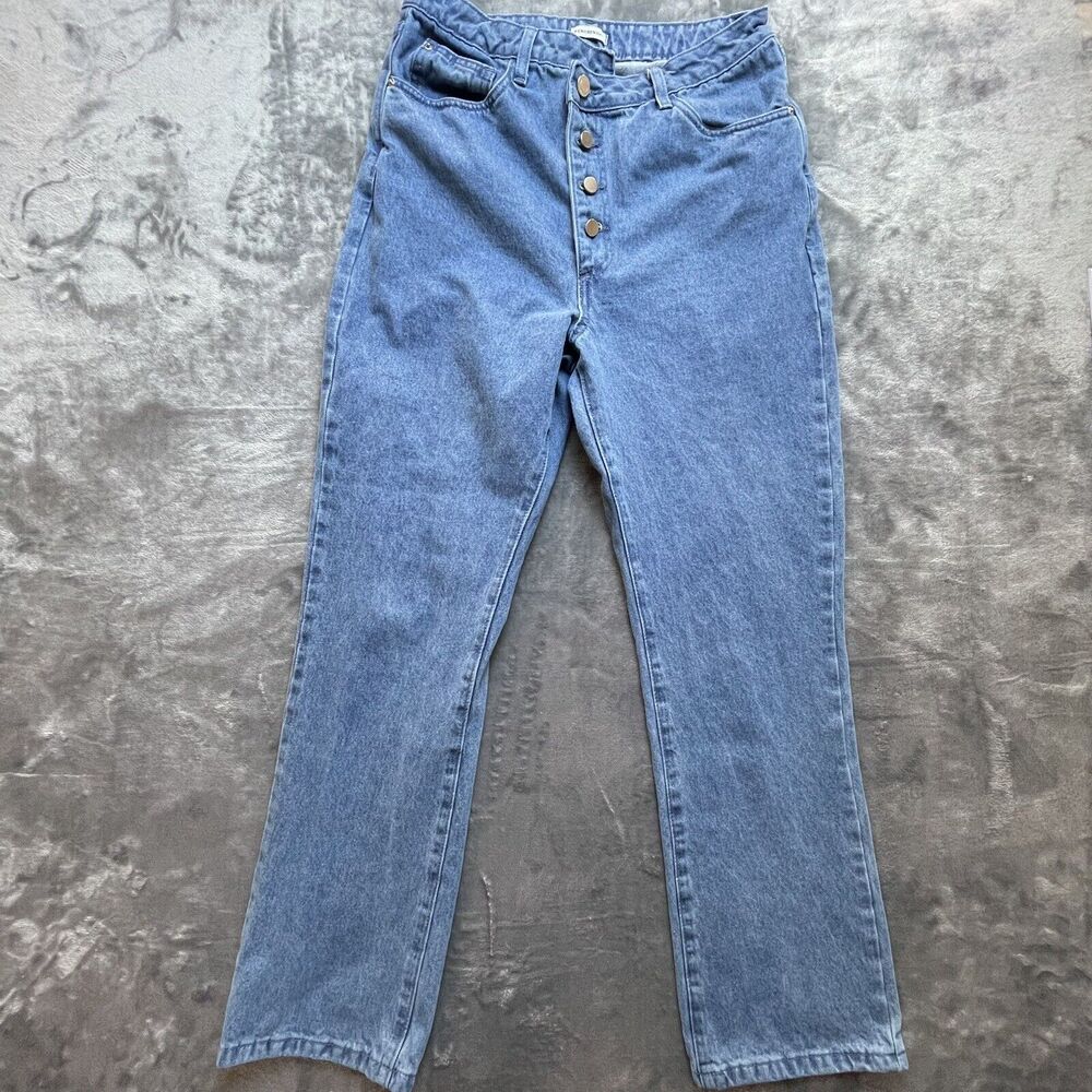 We Wore What Jeans Womens 29 Criss Cross Button Fly Straight Leg Simple Pockets
